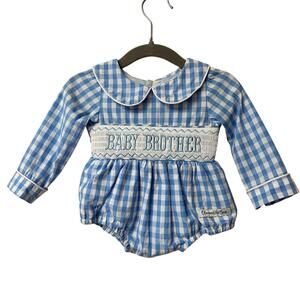 Olivia and The Bear 0-3m Smocked Gingham Baby Brother Peter Pan Christening